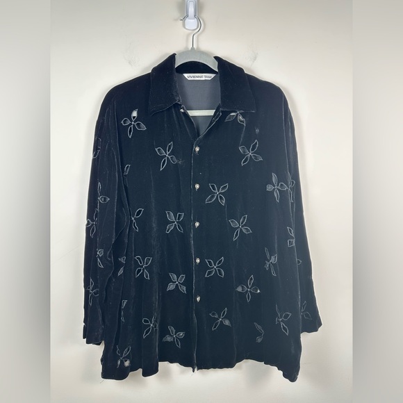 Vintage Vivienne Tam Velvet Cut Out black button up shirt Size Unknown/ Large - Picture 1 of 8